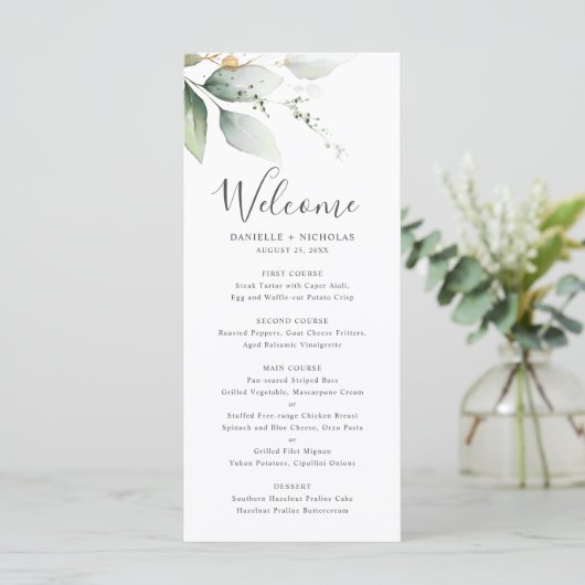 Greenery Gold Garden Wedding Program (Stehend Vorderseite)