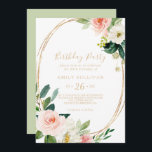 Greenery & Gold Geometric 60. Geburtstagsparty Einladung<br><div class="desc">Diese geometrisch-grün-goldene 60. Geburtstagsfeier lädt zu einer modernen Geburtstagsfeier ein. Das Design besteht aus hübschen Rose in Weiß,  Rosa und Rosa,  die von Hand gestrichen wurden,  und einer Touch Grün,  vergoldeten geometrischen Rahmen,  die künstlerische Schönheit inspirierend.</div>