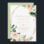 Greenery & Gold Geometric 60. Geburtstagsparty Einladung<br><div class="desc">Diese geometrisch-grün-goldene 60. Geburtstagsfeier lädt zu einer modernen Geburtstagsfeier ein. Das Design besteht aus hübschen Rose in Weiß,  Rosa und Rosa,  die von Hand gestrichen wurden,  und einer Touch Grün,  vergoldeten geometrischen Rahmen,  die künstlerische Schönheit inspirierend.</div>