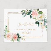 Greenery & Gold Geometric Elegant Save the Date Postkarte (Vorderseite)
