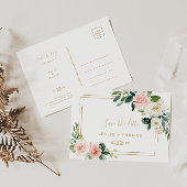 Greenery & Gold Geometric Elegant Save the Date Postkarte