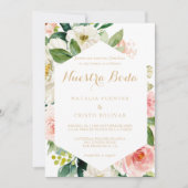 Greenery & Gold Geometric Elegante Hochzeit Einladung (Vorderseite)