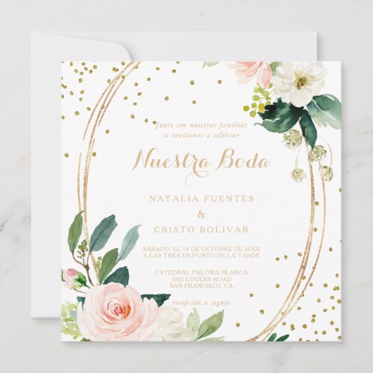 Greenery & Gold Geometric Elegante Hochzeit Einladung (Vorderseite)