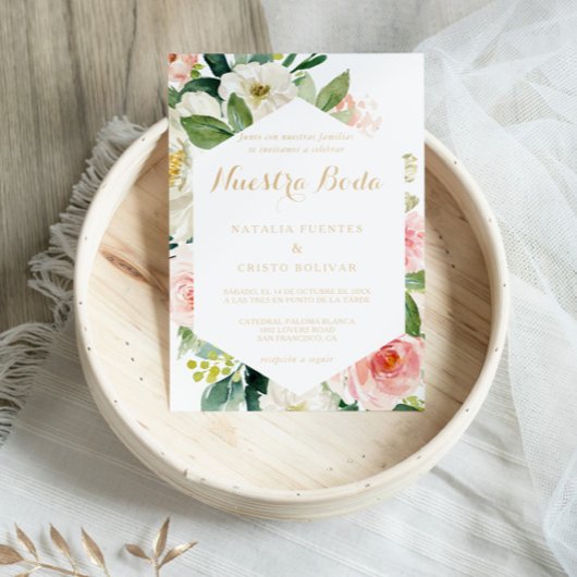 Greenery & Gold Geometric Elegante Hochzeit Einladung