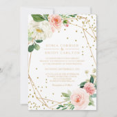 Greenery & Gold Geometric Elegante Hochzeit mit Fl Einladung (Vorderseite)