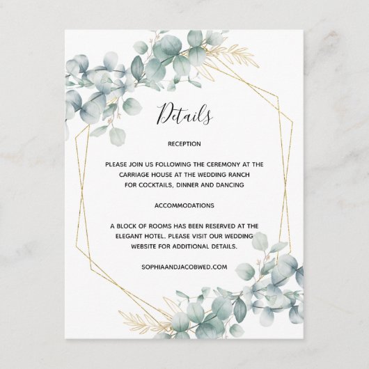 Greenery Gold Geometric Eukalyptus Wedding Begleitkarte (Vorderseite)