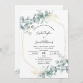 Greenery Gold Geometric Eukalyptus Wedding Einladung (Vorne/Hinten)