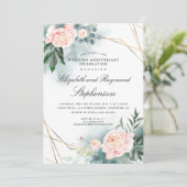 Greenery Gold Geometric Floral Wedding Jahrestag Einladung (Stehend Vorderseite)