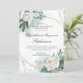 Greenery Gold Geometric Floral Wedding Jahrestag Einladung (Stehend Vorderseite)
