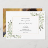 Greenery Gold Geometric Foto Landscape Wedding Einladung (Vorne/Hinten)