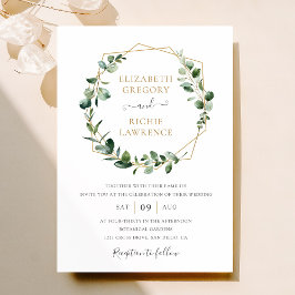 Greenery Gold Geometric Frame Elegante Hochzeit Einladung