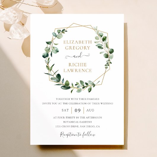Greenery Gold Geometric Frame Elegante Hochzeit Einladung