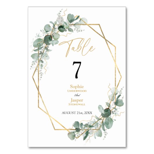 Greenery Gold Geometric Frame Simple Wedding Tischnummer (Rückseite)