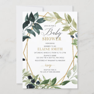 Greenery Gold Geometric Gender Neutral Baby Shower Einladung