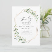 Greenery Gold Geometric Rustic Baby Shower Einladung (Stehend Vorderseite)