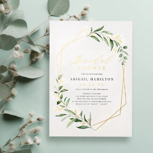 Greenery Gold Geometric Rustic Brautparty Folieneinladung