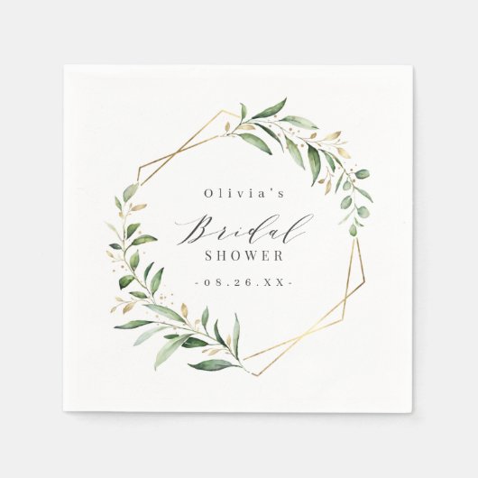 Greenery Gold Geometric Rustic Brautparty Serviette (Vorderseite)