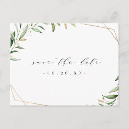 Greenery Gold Geometric Save the Date rustikal Ankündigungspostkarte