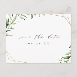 Greenery Gold Geometric Save the Date rustikal Ankündigungspostkarte
