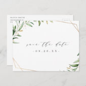 Greenery Gold Geometric Save the Date rustikal Ankündigungspostkarte (Vorne/Hinten)