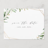 Greenery Gold Geometric Save the Date rustikal Ankündigungspostkarte (Vorderseite)