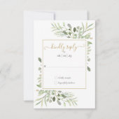 Greenery Gold Geometric Script Wedding RSVP Karte (Vorderseite)