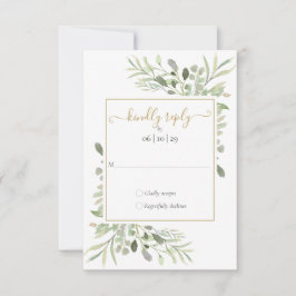 Greenery Gold Geometric Script Wedding RSVP Karte