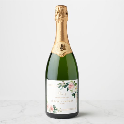 Greenery & Gold Geometric Wedding Sparkling Wine L Schaumweinetikett (Vorderseite)