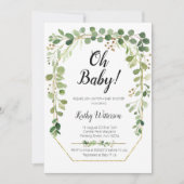 Greenery Gold Glitzer Baby Shower Einladung (Vorderseite)