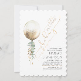 Greenery Gold Glitzer Balloon Babydusche Einladung