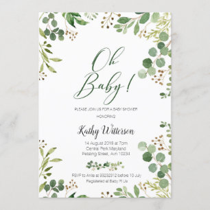 Greenery Gold Glitzer Botanical Baby Shower Einladung