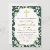 Greenery Gold Glitzer Erste Heilige Kommunion Einladung (Vorderseite)