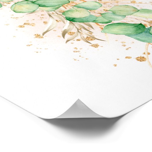 Greenery Gold Glitzer Eucalyptus Balloon Willkomme Poster (Ecke)