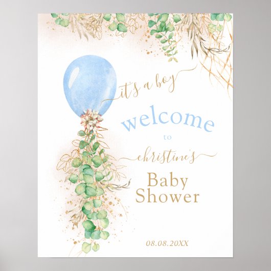 Greenery Gold Glitzer Eucalyptus Balloon Willkomme Poster (Vorne)