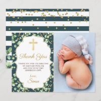 Greenery Gold Glitzer Taufe Danke Karte