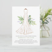 Greenery Gold Glitzer Wedding Dress Brautparty Einladung (Stehend Vorderseite)