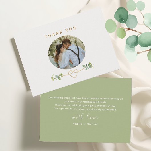 Greenery Gold Heart Wedding Dankeskarte