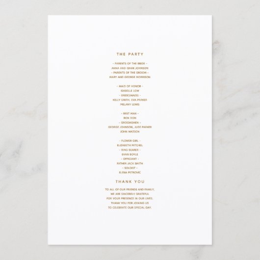 Greenery Gold Heart Wedding Program Programm (Rückseite)