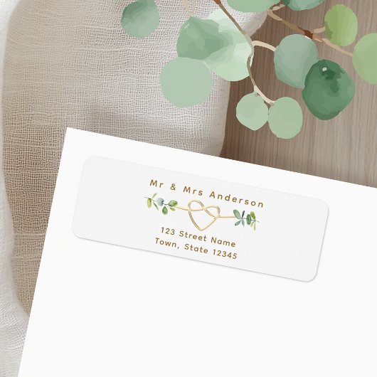 Greenery Gold Heart Wedding Return Address