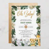 Greenery Gold Jungle Animals Safari Oh Baby Dusche Einladung (Vorne/Hinten)