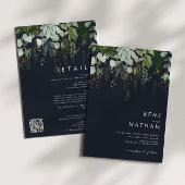 Greenery Gold Leaf | Dunkle Marine in einem QR-Cod Einladung