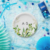 Greenery & Gold Leaf Gerahmt Wedding Monogram Pappteller (Party)