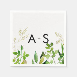 Greenery & Gold Leaf Gerahmt Wedding Monogram Serviette