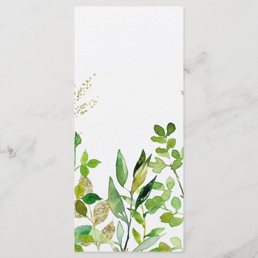 Greenery & Gold Leaf Gerahmte Blätter Hochzeitsmen Menükarte (Rückseite)