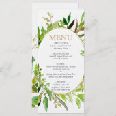 Greenery & Gold Leaf Gerahmte Blätter Hochzeitsmen Menükarte (Vorne/Hinten)
