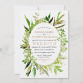 Greenery & Gold Leaf Gerahmte Hochzeit Einladung (Vorderseite)