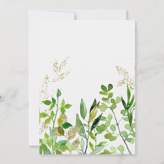 Greenery & Gold Leaf Gerahmte Hochzeit Einladung (Rückseite)