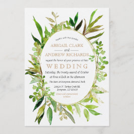 Greenery & Gold Leaf Gerahmte Hochzeit Einladung