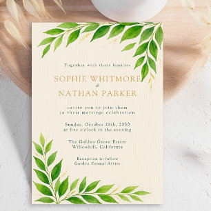 Greenery Gold Leaf Wasserfarben Hochzeit Einladung
