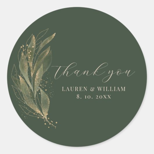 Greenery Gold Leaf Wedding Vielen Dank Runder Aufkleber (Vorderseite)